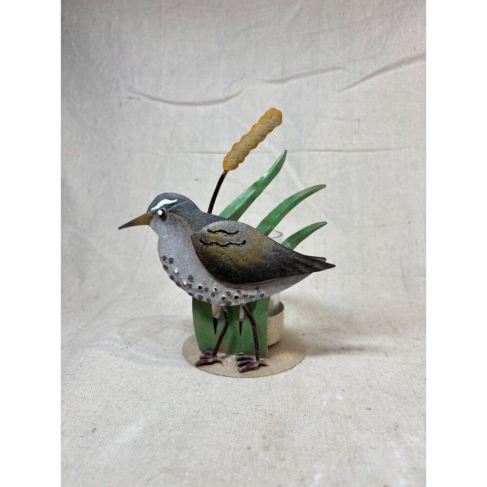 Sand Piper Tin Votive Candle Holder Glass Shorebird 6"